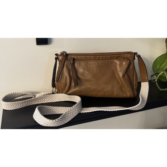 Lucky Brand Handbags - Lucky Brand Genuine Leather Crossbody Koda Bag W/ Canvas Adjustable Strap